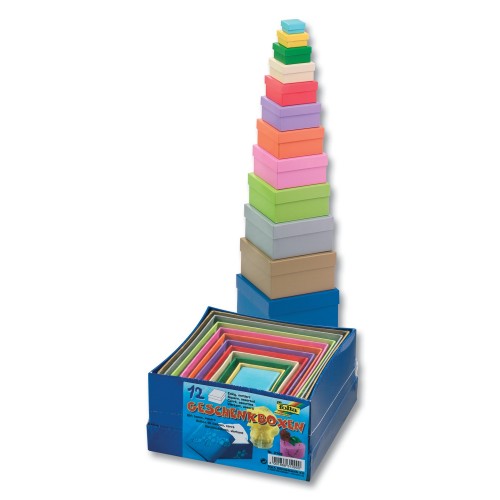 Folia Geschenkboxen aus Karton, 12-teiliges Set, 12-farbig, eckig